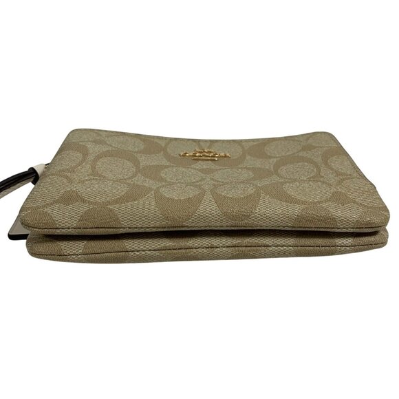 COACH Double Zip Corner Wristlet Wallet Signature Canvas + Hang Tag/Charm EUC - Picture 2 of 10
